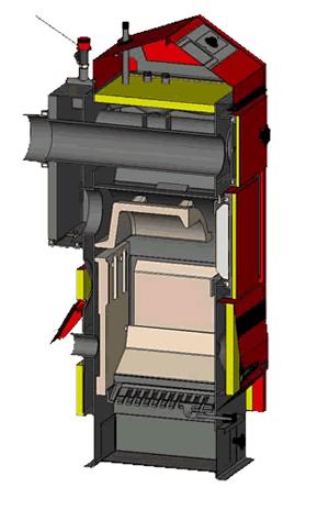 W dolnej części pod komorą spalania, wyposażonej w mechanizm rusztowania ułatwiający usuwanie popiołu, umieszczony jest dużej pojemności popielnik.