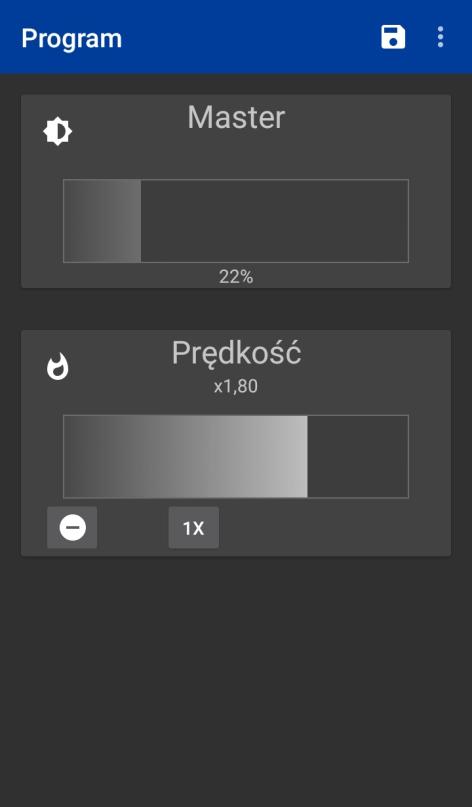 6. PROGRAM Program może być masterowalny ( ) i może mieć zmienną prędkość ( ). Krótkie kliknięcie w program powoduje przełączenie jego stanu (włączony/wyłączony).