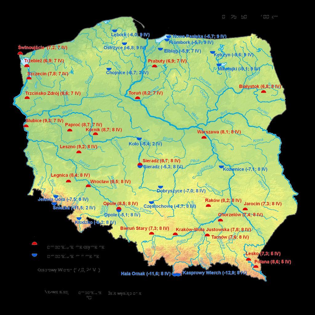 2. Temperatury ekstremalne w regionach