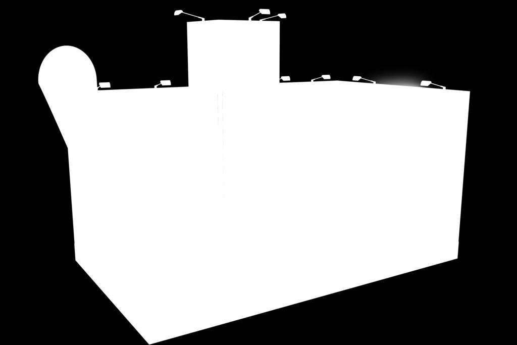 Moduły Vector Stoisko 15 m² E E Stoisko 15 m² Aluminiowe profile 50 mm. Zaplecze z nadstawką. Grafika tekstylna.