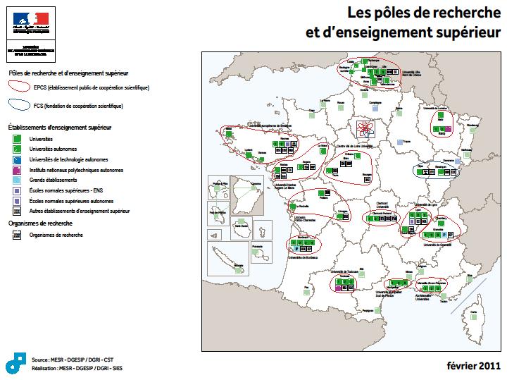 Badania i nauka we Francji PRESy (Pôles de Recherche et d'enseignement Supérieur) Cel: zapobiec rozdrobnieniu ośrodków naukowych i badawczych zjednoczyć działania i środki