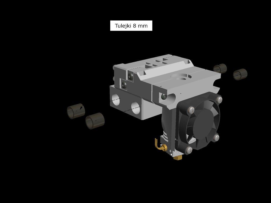 PrintO H2+ - Instrukcja Montażu 5. W karetkę osi X wciskamy 4 tuleje ślizgowe 8 mm.