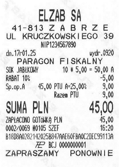 PARAGON FISKALNY oryginał wydruk z kopii elektronicznej nagłówek wydruku zawierający wymagane