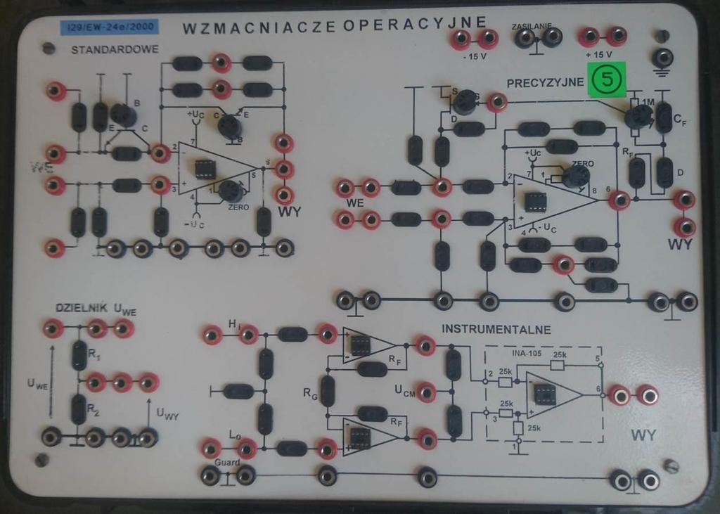 Najczęściej badane układy na tej makiecie to wzmacniacze tranzystorowe z tranzystorami bipolarnymi i polowymi, w różnych wariantach: jedno- i wielostopniowe, z różnym sposobem ustalania punktu pracy