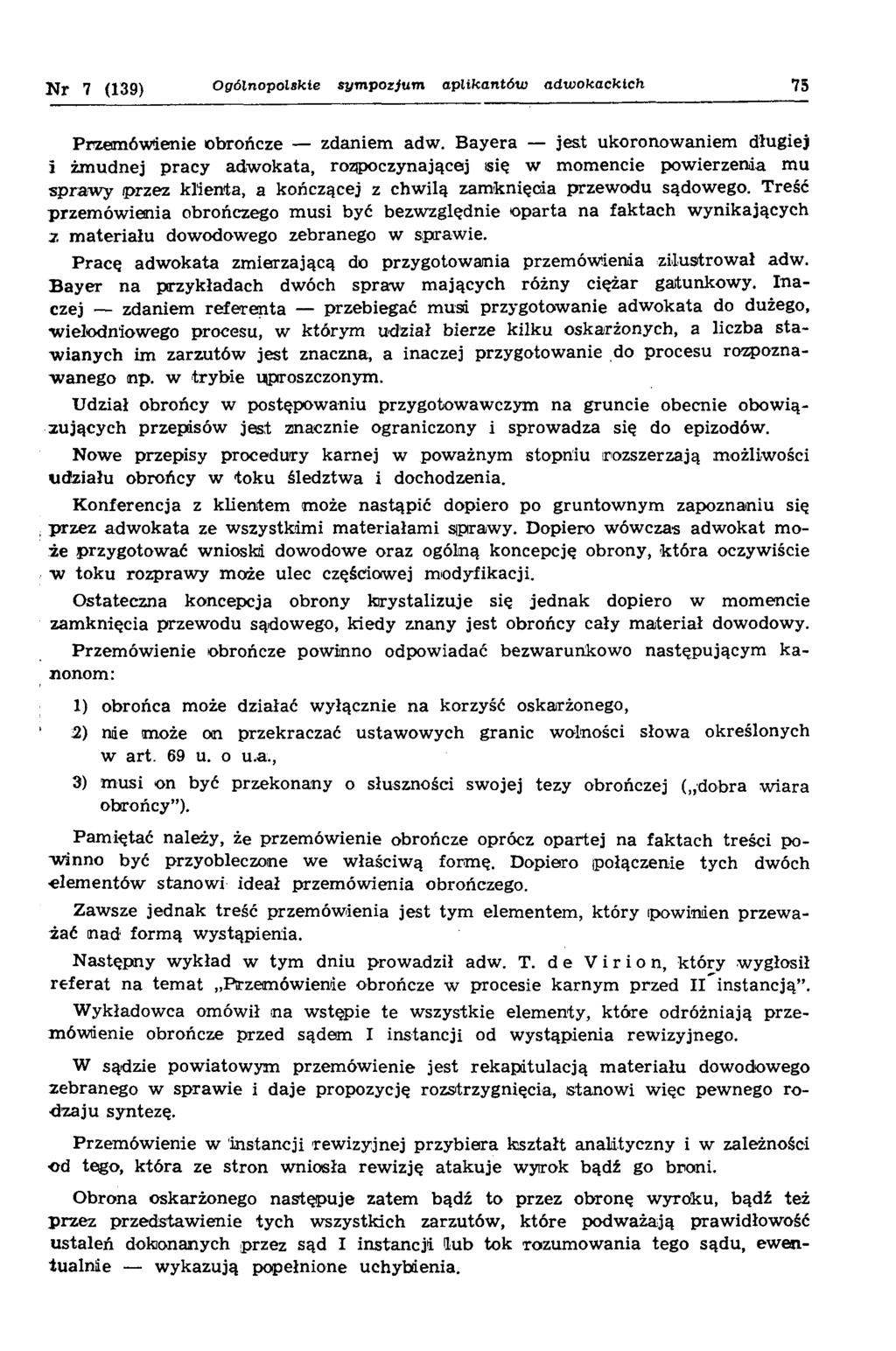 O g ólnopolskie sy m p o zju m aplikantów a d w o k a c k ic h 75 P rzem ów ienie obrończe zdaniem adw.