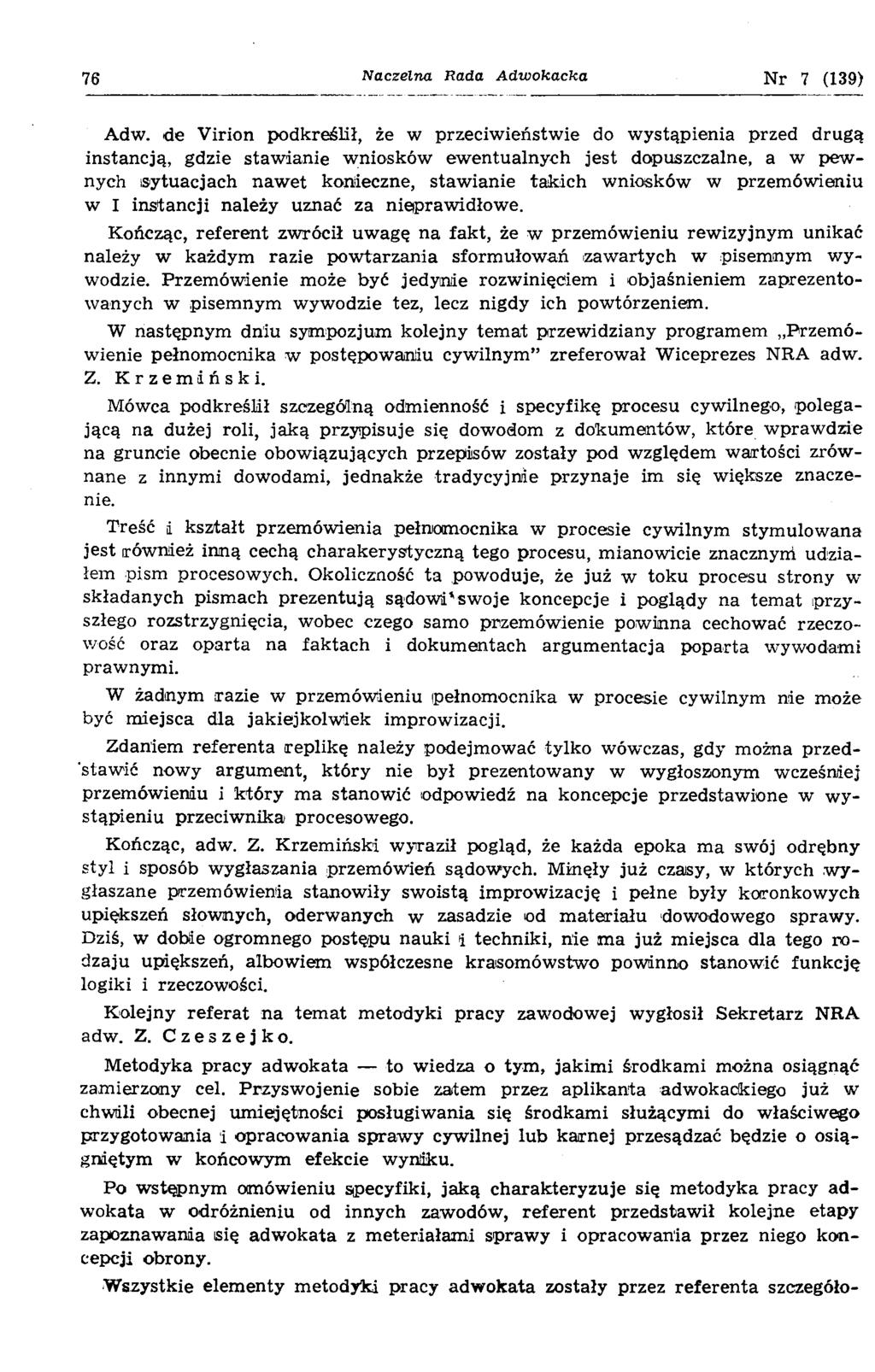 76 N aczelna R ada A d w o k a c k a Nr 7 (139) Adw.