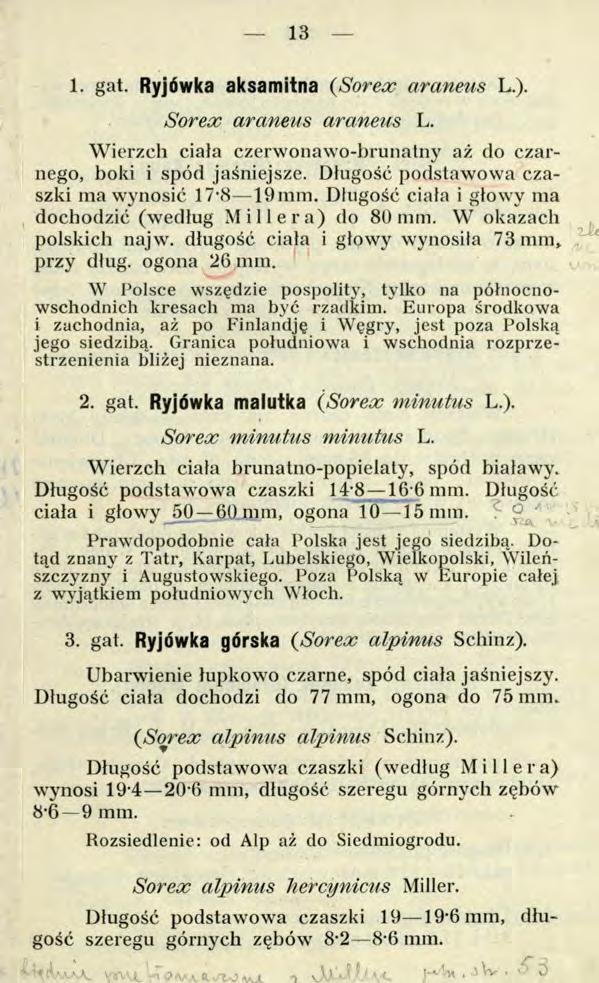 ЧД/ЛАА. T J & J X tv c. j- * A h, jv v 6 О 13 1. gat. Ryjówka aksamitna {Sorex araneus L.). Sorex araneus araneus L. Wierzch ciała czerwonawo-brunatny aż do czarnego, boki i spód jaśniejsze.