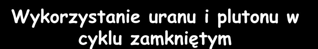 Wykorzystanie uranu i plutonu w cyklu zamkniętym Uran i pluton są ponownie wykorzystywane w reaktorze po etapie przerobu wstępnego i po wyprodukowaniu nowego paliwa (tzw. paliwa MOX).