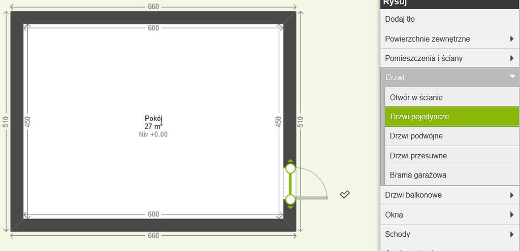 Rysunek 2D Po wybraniu drzwi przesuwamy kursor na ścianę gdzie mają być umieszczone i