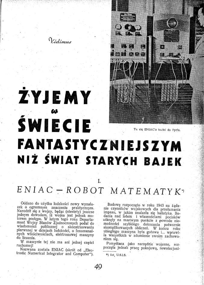 PROBLEMY - 6/1946 PIERWSZY ARTYKUŁ O KOMPUTERZE W