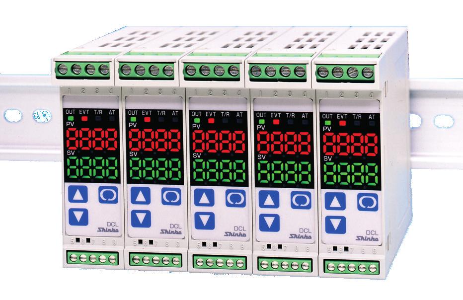 REGULATORY TEMPERATURY I PROCESÓW NA SZYNĘ DIN DCL-A Regulacja: PID, PI, PD, P, ON/OFF Dokładność: ±0.2% Próbkowanie: 125ms Wejście: Pt100, JPt100, K, J, R, S, B, E, T, N, C, PL-II, 4...20mA, 0.