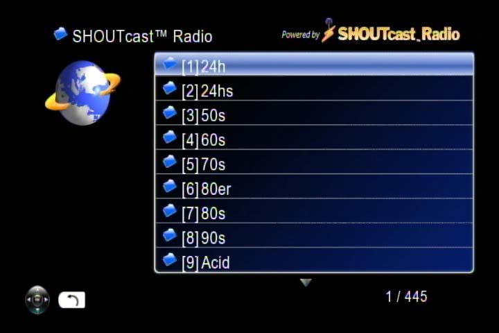 ShoutCast Stację ShoutCast można słuchać przez odtwarzacz multimediów, bez komputera PC. Należy wykonać następujące czynności: 1. Wybierz imedia z menu głównego lub wybierz ShoutCast. 2.