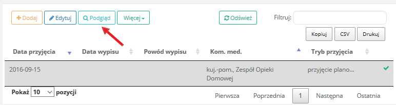 Rys. 33 Automatycznie zostanie otwarte nowe okno dialogowe, w którym pojawi się lista przyjęć pacjenta.: Rys.