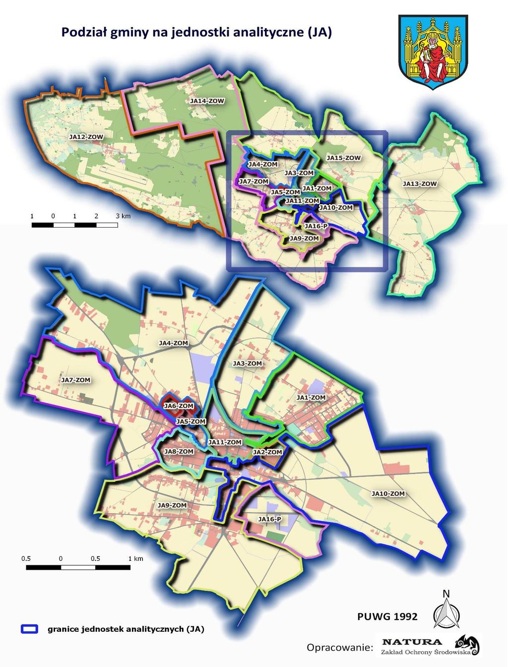 Rycina 1 przedstawia podział gminy na jednostki analityczne (JA)