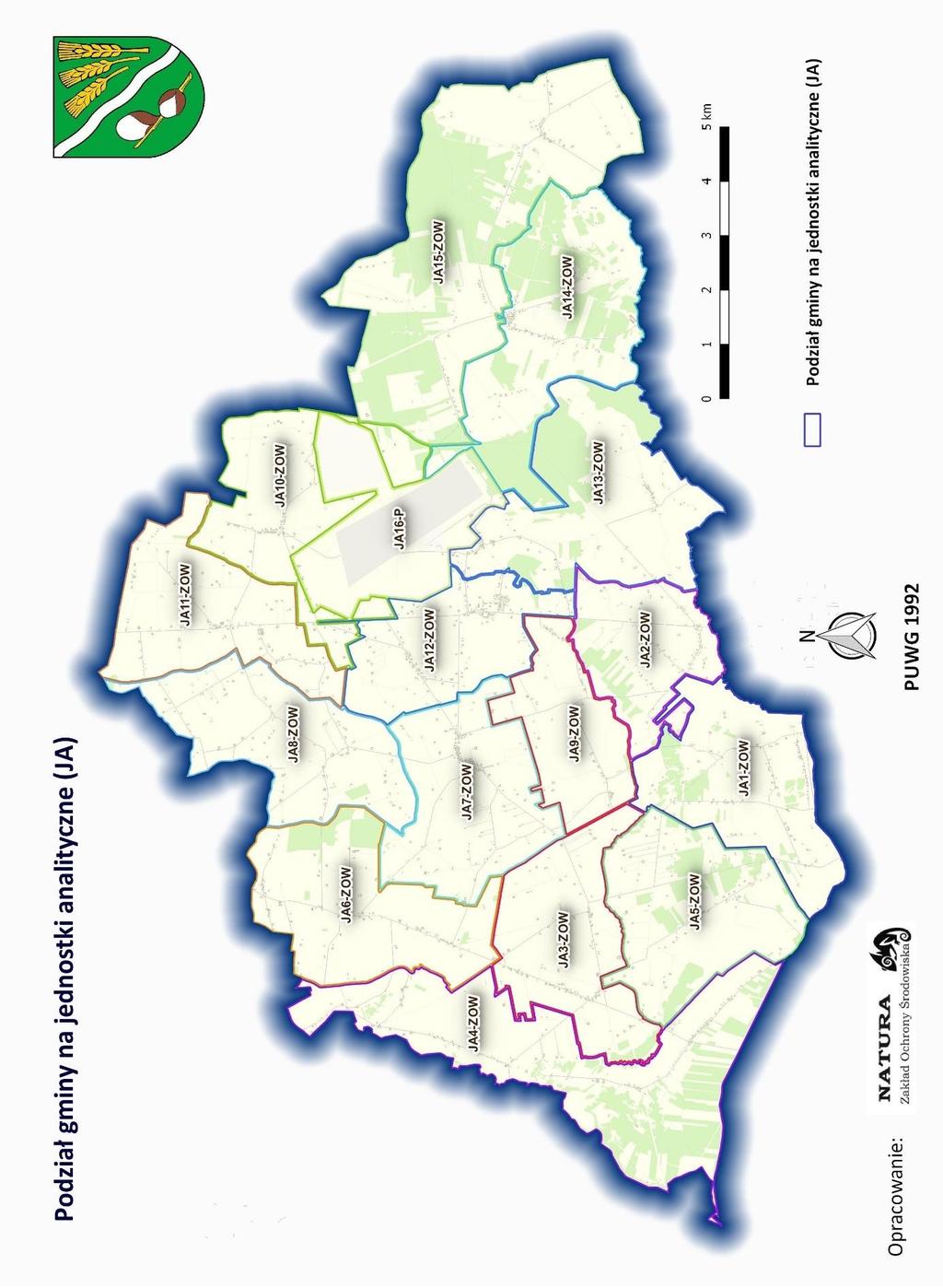 Rycina 1 przedstawia podział gminy na jednostki analityczne (JA)