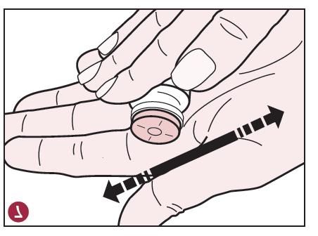 6) Ponownie zamknąć fiolkę gumowym korkiem i ostrożnie dwa razy obrócić fiolkę spodem do góry (rysunek 6).