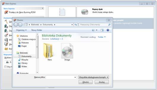 Ładowanie obrazu płyty lub zapisanego projektu 7 Ładowanie obrazu płyty lub zapisanego projektu Za pomocą Nero Express można nagrać płytę na podstawieobrazu płyty lub kompilacji, która została