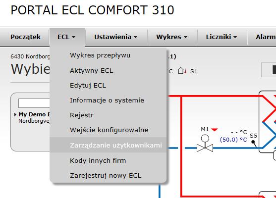 W przypadku tej instalacji do regulatora ECL podłączonych jest tylko kilka czujników. Przy niepodłączonych czujnikach nie jest wyświetlana wartość.