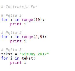 Instrukcje iteracji przykład 1 range () - zwraca listę