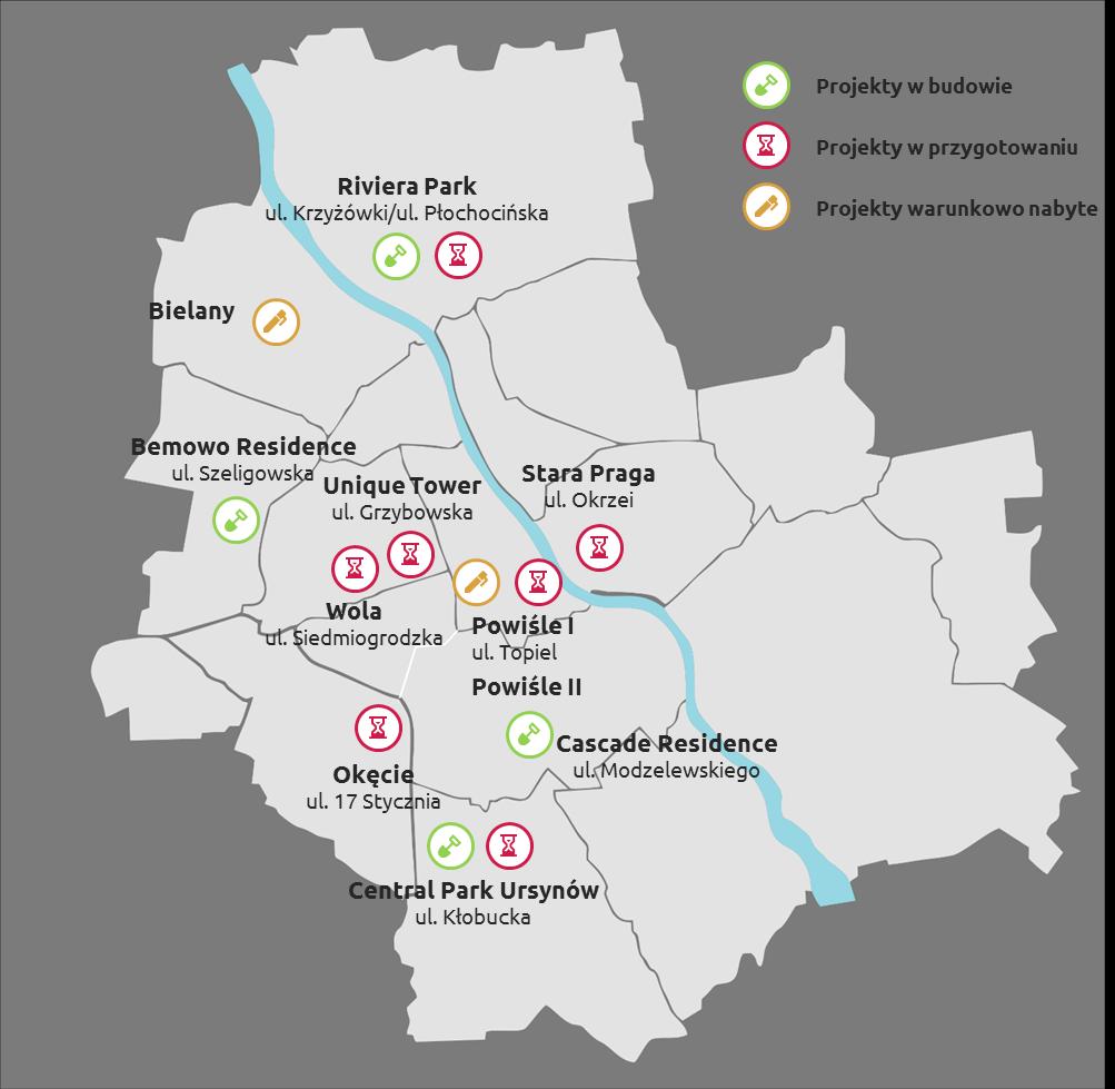 m 2 ) Cascade Residence 4 Bemowo Residence 5 Riviera Park 20 Łącznie 68 Warszawa Central