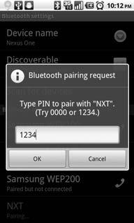 14.1. Przegl d mo liwo ci Bluetooth w systemie Android 413 Rysunek 14.4. Parowanie z robotem LEGO W tym momencie nasz telefon i kontroler robota LEGO s sparowane.