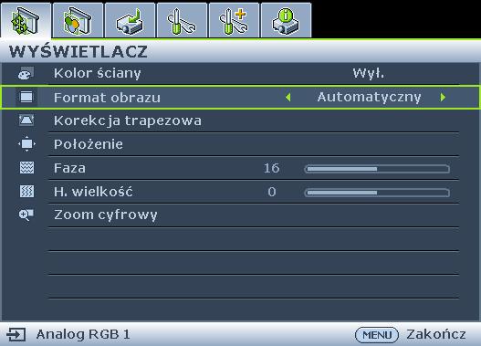 Używanie menu Projektor zaopatrzony jest w menu ekranowe (OSD) pozwalające na wybór ustawień i regulację.
