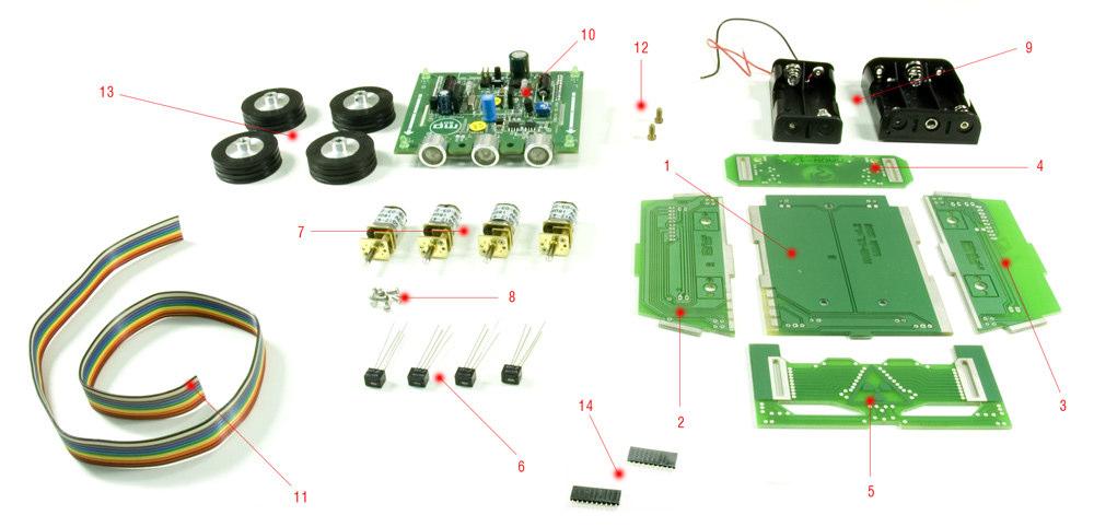 1. Zestaw zdj. 1 Widok zestawu W skład zestawu wchodzą: 1. 1 x płyta dolna PCB 2. 1 x płyta boczna PCB prawa ( R ) 3. 1 x płyta boczna PCB lewa ( L ) 4. 1 x płyta tylnia PCB 5.