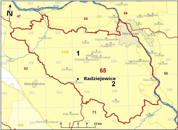 5.4.3. Stan wyjściowy - wody podziemne Gmina Radziejowice znajduje się na terenie jednolitej części wód podziemnych nr 65 o kodzie PLGW200065. Rysunek 6. Radziejowice na tle JCWPd nr 65.