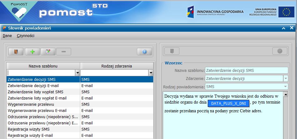 W kolumnie Weryfikacja powiadomienia Administrator ma możliwość określenia, które powiadomienia muszą być przed wysłaniem dodatkowo zweryfikowane, a które mogą zostać wysłane bez dodatkowej kontroli.