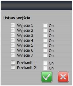 Ustaw wyjścia Rozkaz umożliwia sterowanie poszczególnymi wyjściami. Rozkazy zostaną wstawione dopiero, gdy zaznaczona zostanie kontrolka w lewej kolumnie.