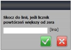 if(in1 = off) jump_line(4) in1 off 4 Numer sprawdzanego wejścia Stan wejścia (on aktywny; off nieaktywny) Numer linii do której ma być wykonany skok Rysunek 41.