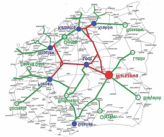 sce (rys. 7). Czas przejazdu z miast zachodniej do wschodniej Polski uległby radykalnemu skróceniu do około 3 godzin. W sposób zasadniczy zostałyby zredukowane strefy wykluczenia komunikacyjnego.