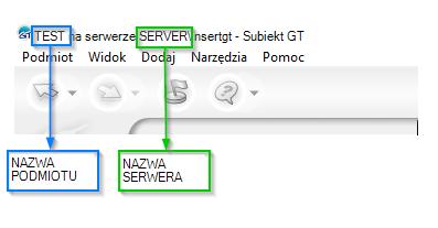 Informacje te można znaleźć na pasku tytułowym programu Subiekt Nexo Użytkownik i hasło login i hasło do serwera SQL (nie należy mylić z loginem i hasłem do Subiekta).
