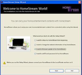 Aktualizacja oprogramowania Aktualizacja oprogramowania za pomoc Kreatora ustawie HomeStream KLIKNIJ Zaznacz Chc