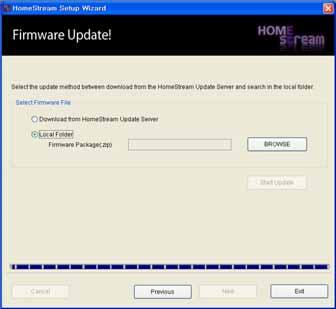 Aktualizacja oprogramowania Aktualizacja oprogramowania za pomoc Kreatora ustawie HomeStream Zaznacz Folder lokalny i kliknij