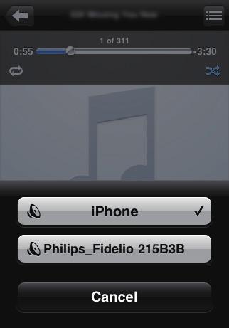 5 Odtwarzanie Przesyłanie dźwięku z biblioteki muzycznej itunes do urządzenia AD6000W 3 Wybierz z listy AirPlay pozycję Philips_ Fidelio XXXX (lub nazwę zdefiniowaną przez użytkownika).