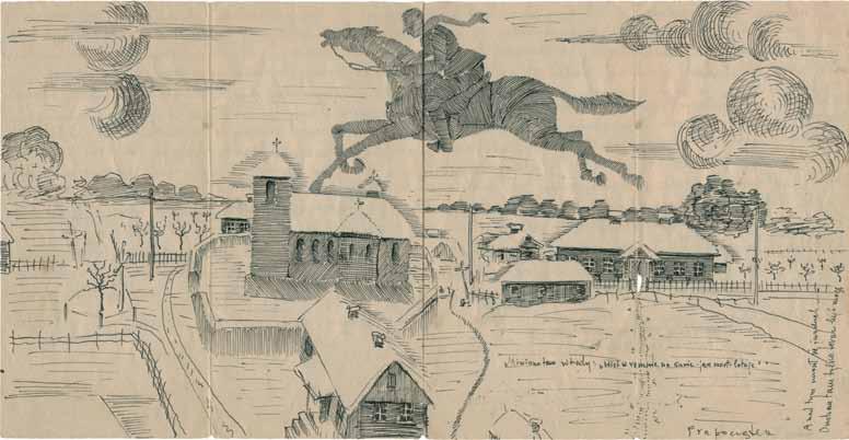 Pilecki na koniu, rysunek Witolda Pileckiego.