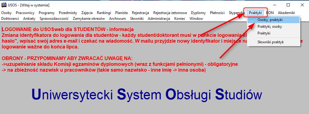 5.4 Zaciąganie danych o praktykach do suplementu w USOS Dane o praktyce, które pojawią się na suplemencie (miejsce odbywania praktyki, liczba godzin, okres odbywania praktyk) zaciągają się