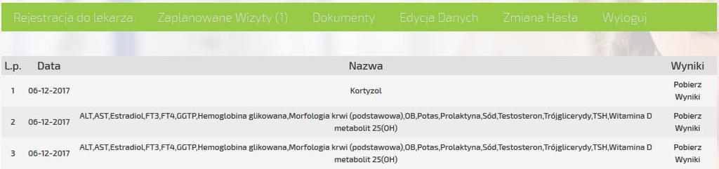 3.2 Dokumenty. W zakładce Dokumenty znajdują się informacje dotyczące wyników badań laboratoryjnych.