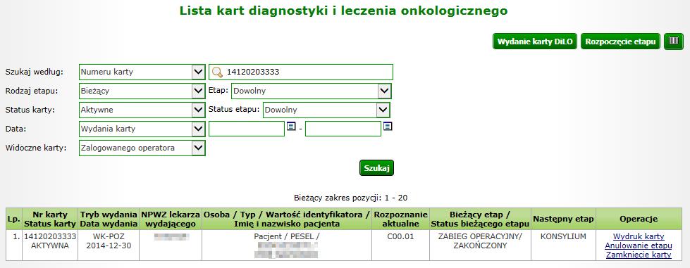 W kolejnym kroku należy wybrać ze słownika miejsce udzielania świadczeń oraz umowę, w ramach której nastąpi rozliczanie etapu karty DiLO.