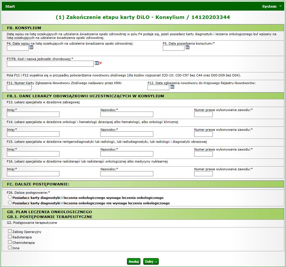 Na Liście kart diagnostyki i leczenia onkologicznego karta, dla której został wprowadzony etap Konsylium otrzyma status Konsylium rozpoczęty.