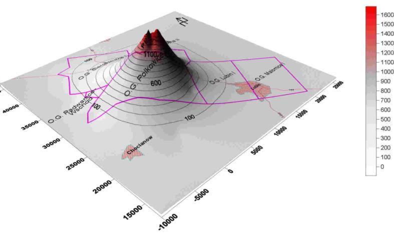 WASZTATY 2005 z cyklu: Zagrożenia naturalne w górnictwie Poniżej pokazano dwa rysunki obrazujące wpływ nadkładu i kierunkowości propagacji fali z ogniska na wielkość rejestrowanego przyspieszenia