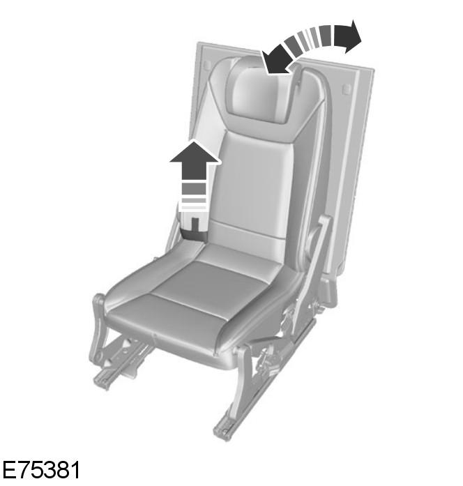 Regulacja oparcia siedzenia (Galaxy) Siedzenia w trzecim rzędzie OSTRZEŻENIE Nie zajmuj siedzenia w trzecim rzędzie, gdy oparcie znajdującego się przed nim siedzenia w drugim rzędzie