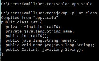Efekt kompilacji class Cat ( val catid :Int, var name :