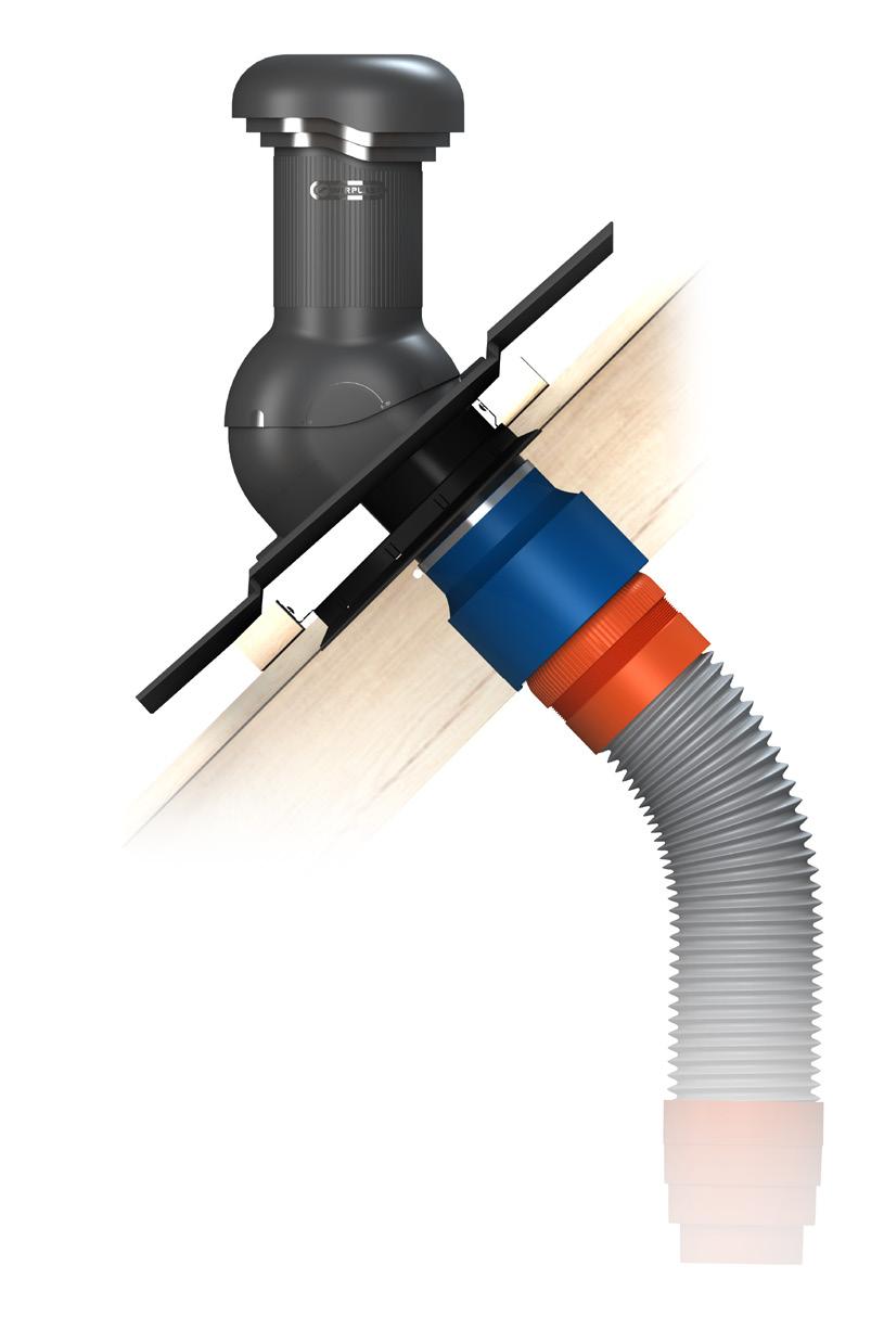 KOMINEK WENTYLACYJNY ZWIĘKSZENIE WYDAJNOŚCI 2 zintegrowane pierścienie zapewniają optymalną wydajność wentylacyjną oraz jednocześnie chronią przed nawiewem deszczu lub śniegu do kanału wentylacyjnego