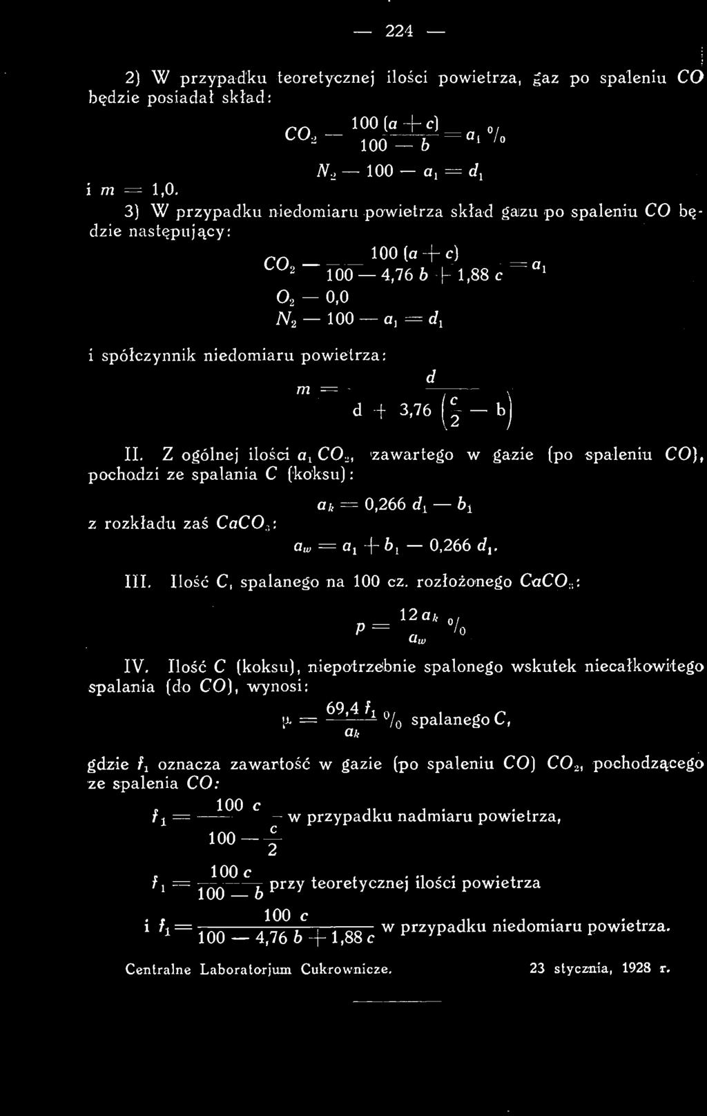 = a* 4 u /o spalanego C, gdzie fi oznaza zawartość w gazie (po spaleniu CO) C0 2 l ze spalenia CO: pohodząego f± = w