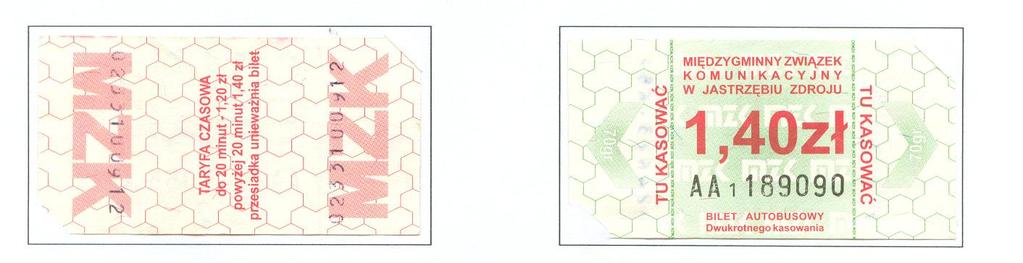 Bilety sprzedawane w punktach stacjonarnych. Za przejazdy do 20 minut. Za przejazdy powyżej 20 minut.
