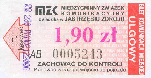 Za przejazdy jednorazowe powyżej 20 minut. Bilety sprzedawane przez kierowców w autobusach. Za przejazdy jednorazowe niezależnie od czasu trwania przejazdu. Odwrotne strony biletów.