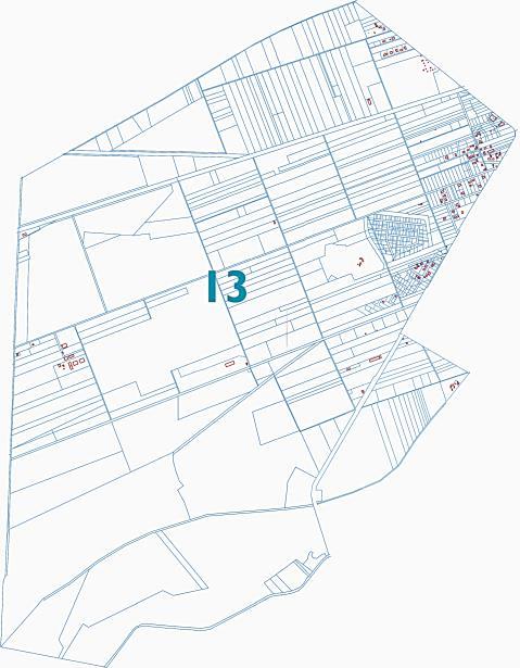 Jednostka analityczna -13 Mapa 15. Mapa ewidencyjna Jednostki 13 Zachodnia część miasta, wyznaczona granicami (Tabela 14). Tabela 14.