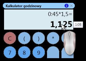 Wiadomości uzupełniające 95 Zamiana minut na format GG:MM Wpisz dowolną wartość minut i/lub godzin, a następnie kliknij przycisk "=" (równa się), np: 0:456 -> przycisk "=", wynik: 7:36 (7h, 36m);
